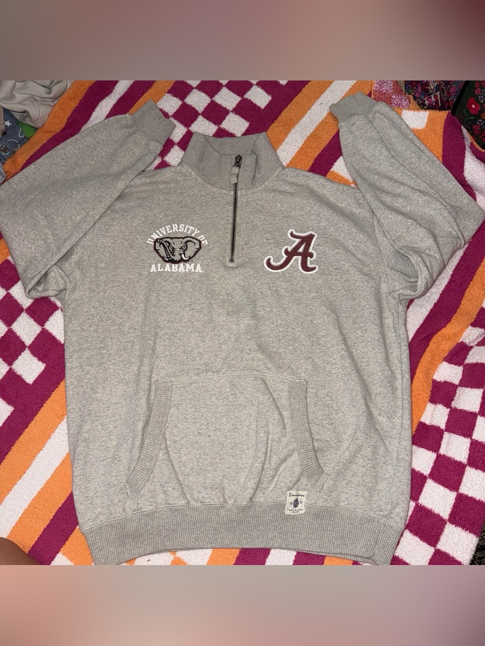 Vintage Champion Men's Gray Alabama Quarter-Zip Pullover with Maroon 'A'